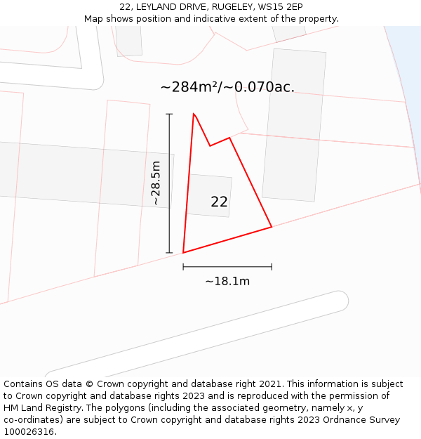 22, LEYLAND DRIVE, RUGELEY, WS15 2EP: Plot and title map