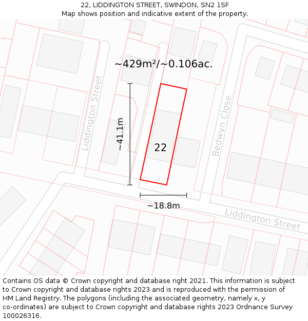 22, LIDDINGTON STREET, SWINDON, SN2 1SF: Plot and title map