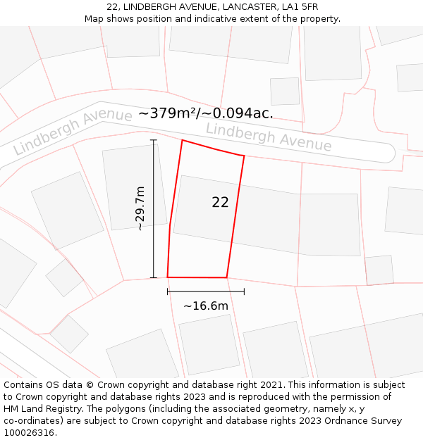 22, LINDBERGH AVENUE, LANCASTER, LA1 5FR: Plot and title map