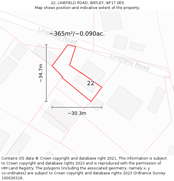 22, LINEFIELD ROAD, BATLEY, WF17 0ES: Plot and title map