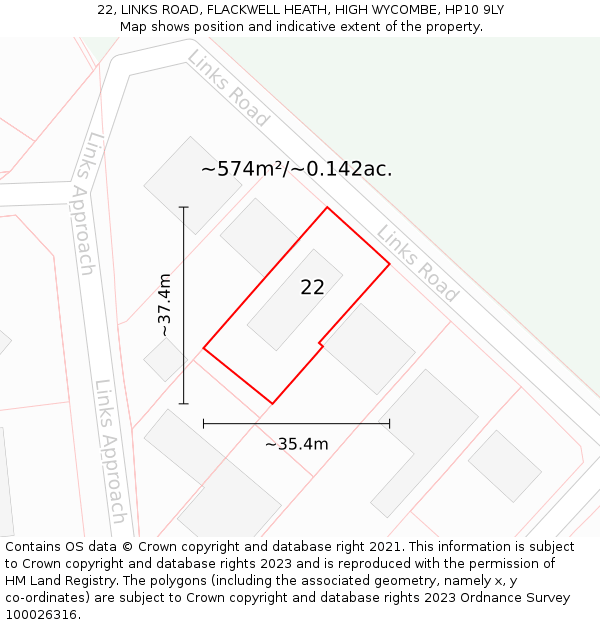 22, LINKS ROAD, FLACKWELL HEATH, HIGH WYCOMBE, HP10 9LY: Plot and title map