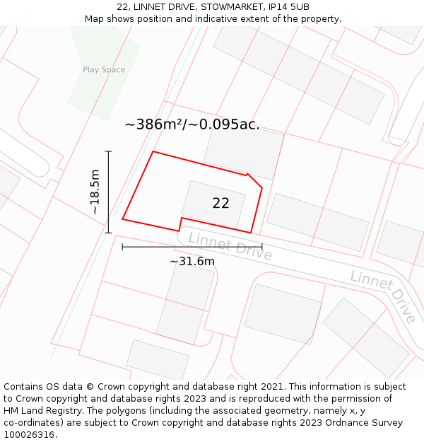 22, LINNET DRIVE, STOWMARKET, IP14 5UB: Plot and title map