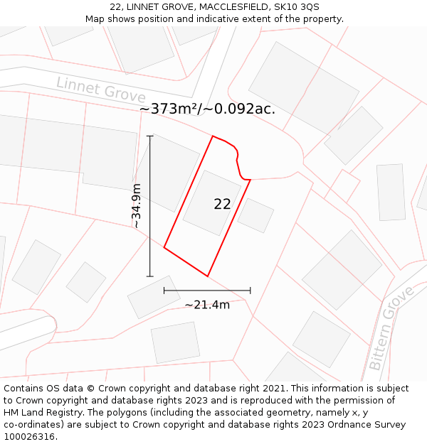 22, LINNET GROVE, MACCLESFIELD, SK10 3QS: Plot and title map