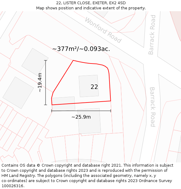 22, LISTER CLOSE, EXETER, EX2 4SD: Plot and title map