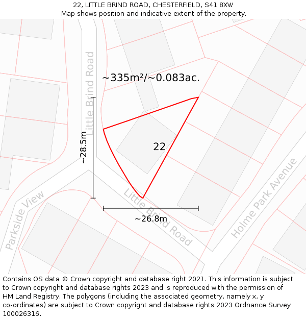 22, LITTLE BRIND ROAD, CHESTERFIELD, S41 8XW: Plot and title map