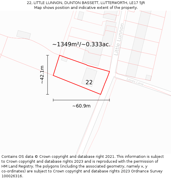 22, LITTLE LUNNON, DUNTON BASSETT, LUTTERWORTH, LE17 5JR: Plot and title map