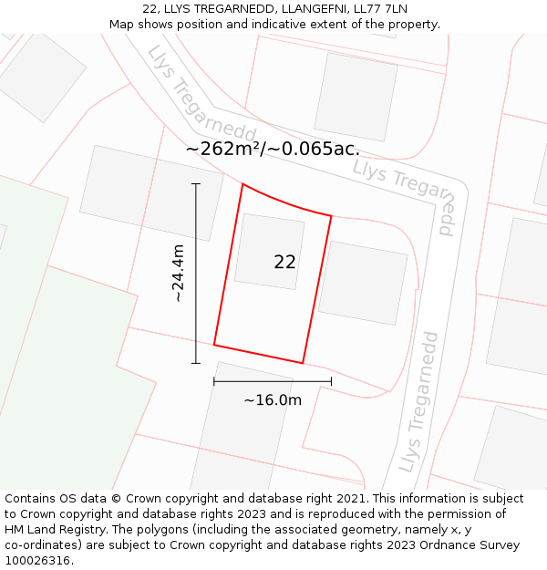 22, LLYS TREGARNEDD, LLANGEFNI, LL77 7LN: Plot and title map