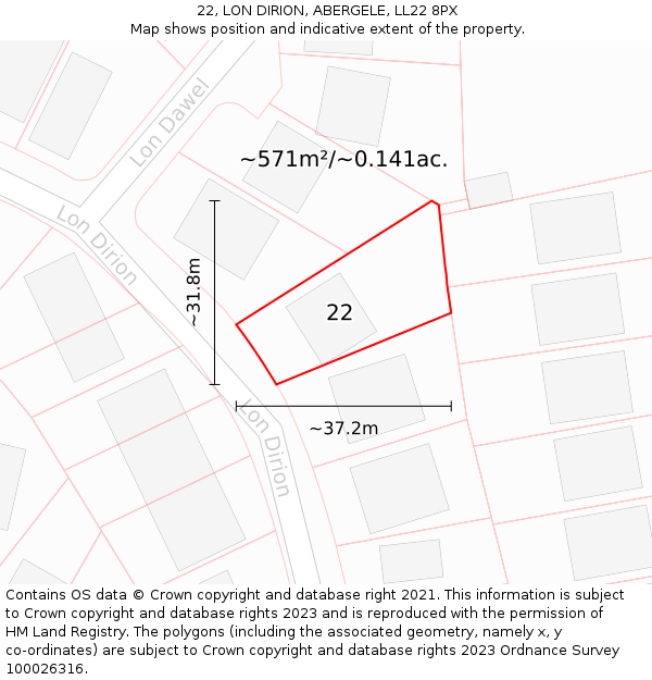 22, LON DIRION, ABERGELE, LL22 8PX: Plot and title map