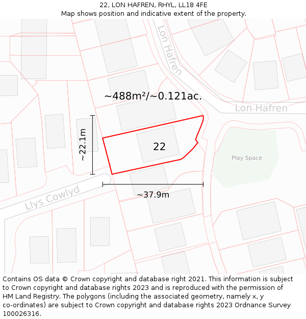 22, LON HAFREN, RHYL, LL18 4FE: Plot and title map