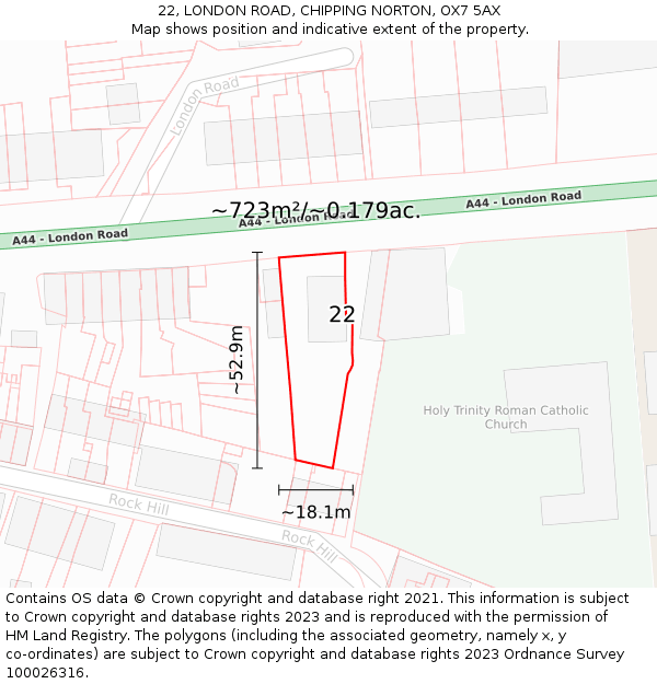 22, LONDON ROAD, CHIPPING NORTON, OX7 5AX: Plot and title map