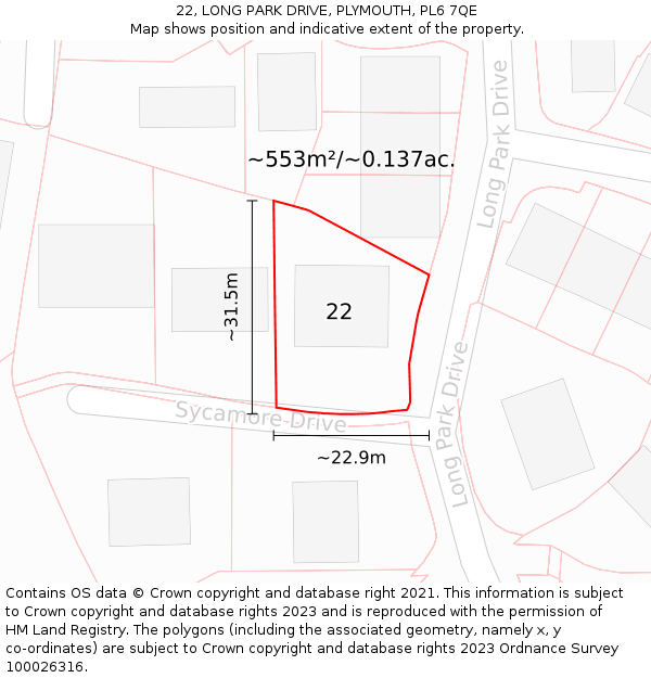 22, LONG PARK DRIVE, PLYMOUTH, PL6 7QE: Plot and title map