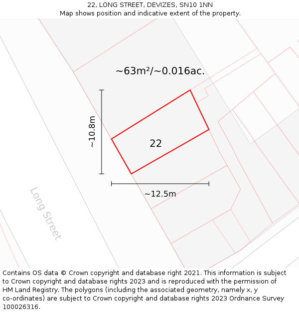 22, LONG STREET, DEVIZES, SN10 1NN: Plot and title map