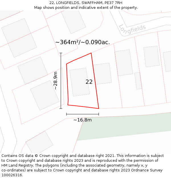 22, LONGFIELDS, SWAFFHAM, PE37 7RH: Plot and title map