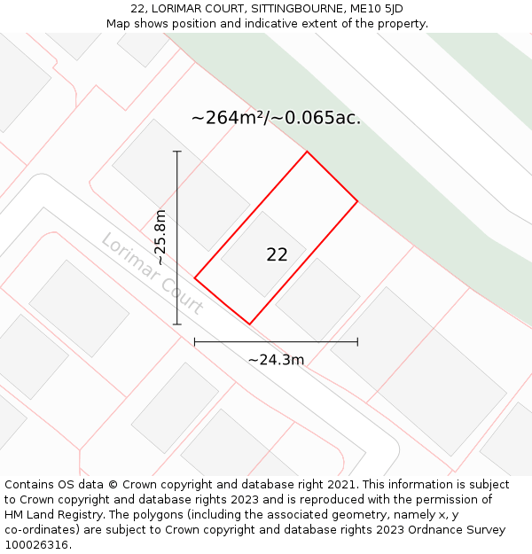 22, LORIMAR COURT, SITTINGBOURNE, ME10 5JD: Plot and title map