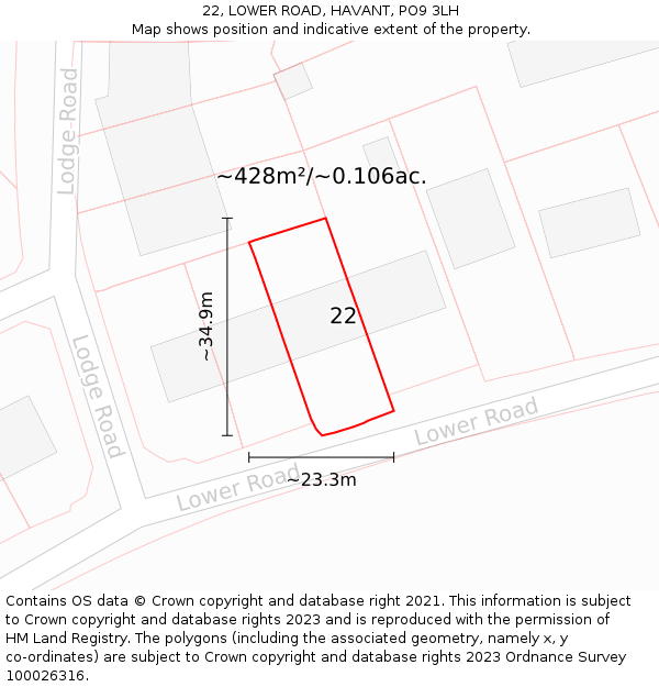 22, LOWER ROAD, HAVANT, PO9 3LH: Plot and title map