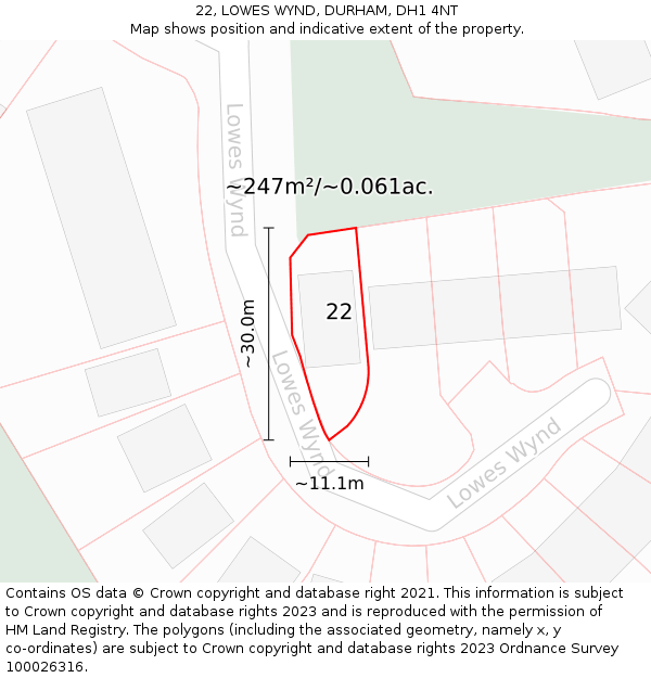 22, LOWES WYND, DURHAM, DH1 4NT: Plot and title map