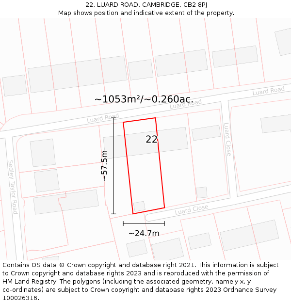 22, LUARD ROAD, CAMBRIDGE, CB2 8PJ: Plot and title map