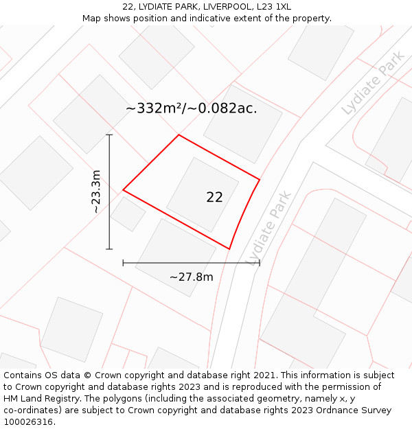 22, LYDIATE PARK, LIVERPOOL, L23 1XL: Plot and title map