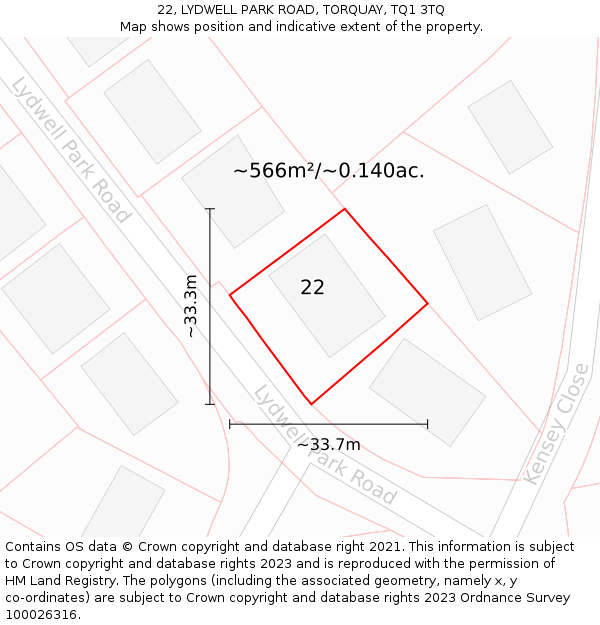 22, LYDWELL PARK ROAD, TORQUAY, TQ1 3TQ: Plot and title map