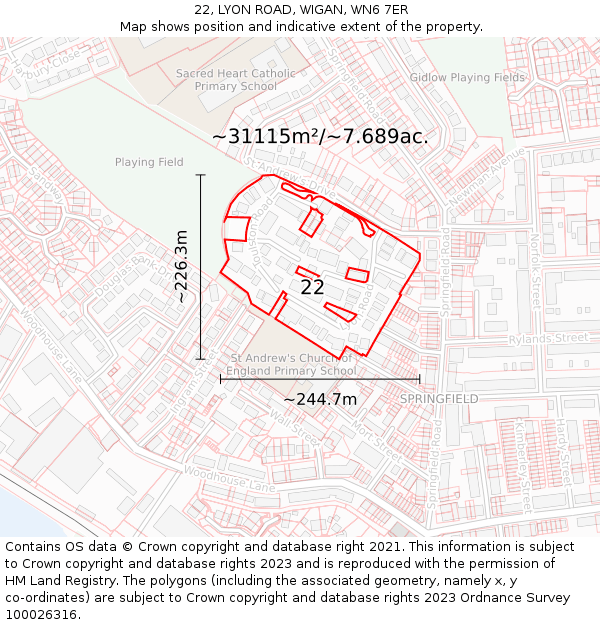 22, LYON ROAD, WIGAN, WN6 7ER: Plot and title map