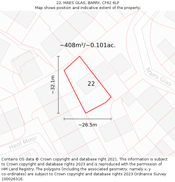 22, MAES GLAS, BARRY, CF62 6LP: Plot and title map