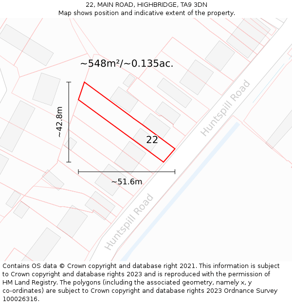 22, MAIN ROAD, HIGHBRIDGE, TA9 3DN: Plot and title map