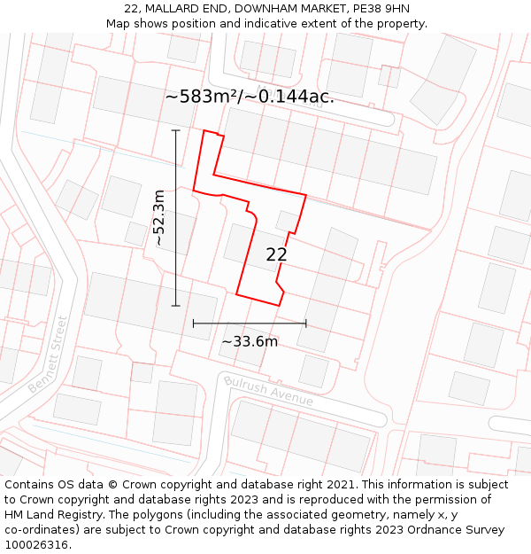 22, MALLARD END, DOWNHAM MARKET, PE38 9HN: Plot and title map