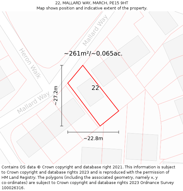 22, MALLARD WAY, MARCH, PE15 9HT: Plot and title map