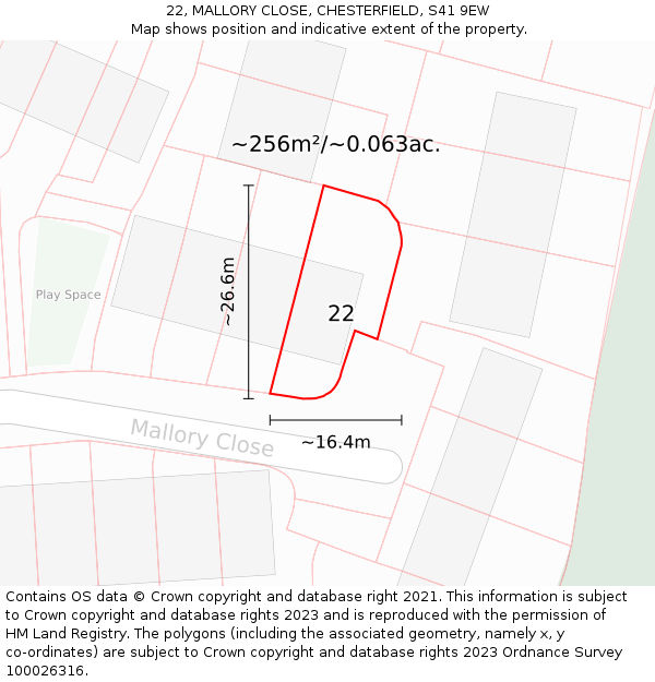 22, MALLORY CLOSE, CHESTERFIELD, S41 9EW: Plot and title map