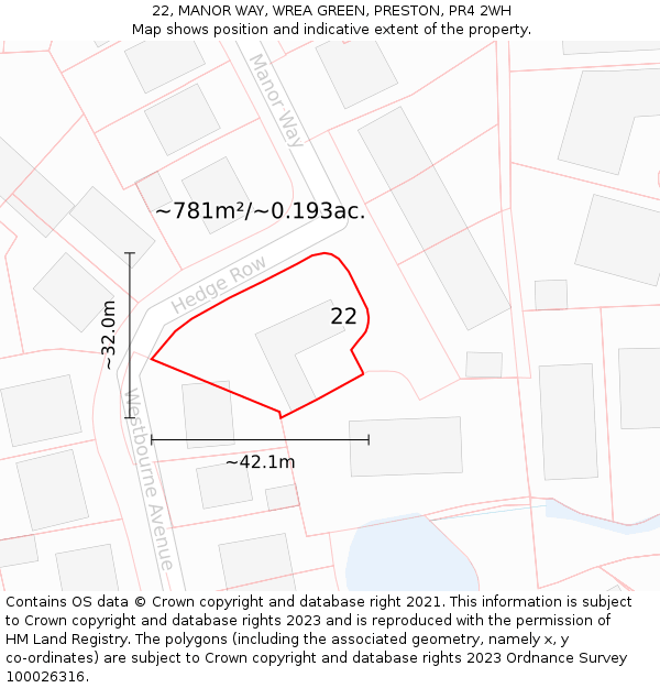 22, MANOR WAY, WREA GREEN, PRESTON, PR4 2WH: Plot and title map