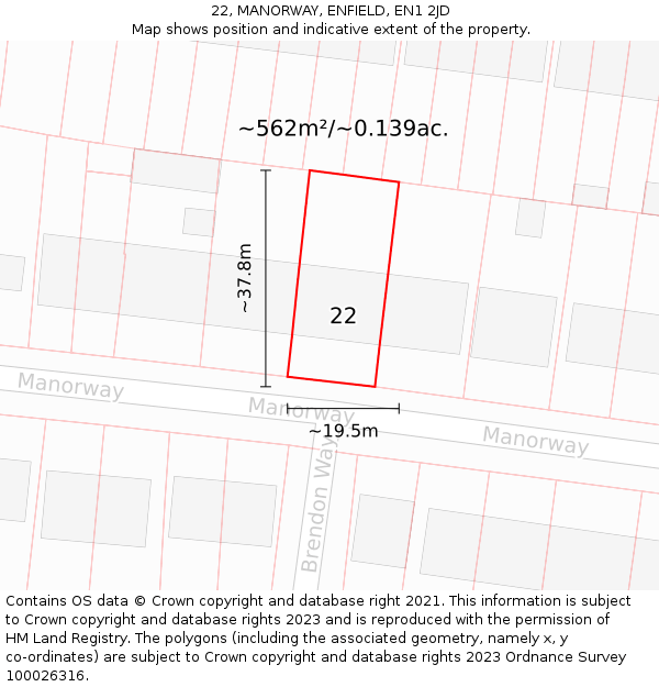 22, MANORWAY, ENFIELD, EN1 2JD: Plot and title map