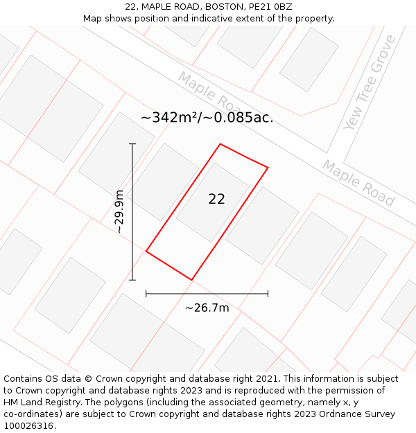22, MAPLE ROAD, BOSTON, PE21 0BZ: Plot and title map