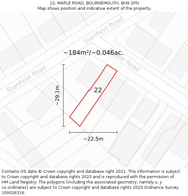 22, MAPLE ROAD, BOURNEMOUTH, BH9 2PN: Plot and title map