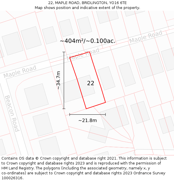 22, MAPLE ROAD, BRIDLINGTON, YO16 6TE: Plot and title map