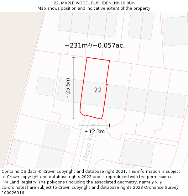 22, MAPLE WOOD, RUSHDEN, NN10 0UN: Plot and title map