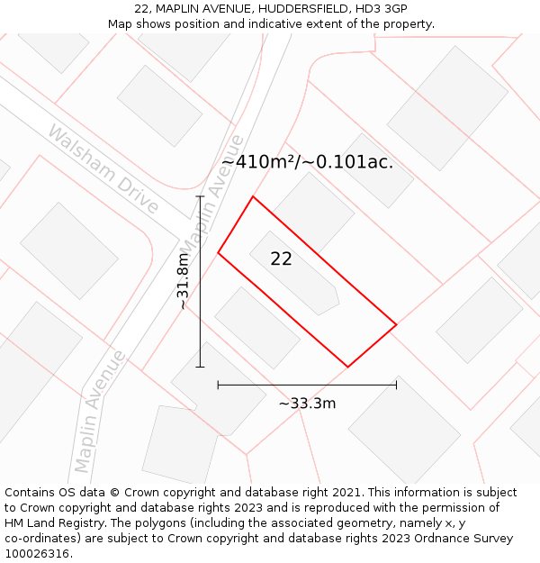 22, MAPLIN AVENUE, HUDDERSFIELD, HD3 3GP: Plot and title map