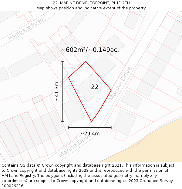 22, MARINE DRIVE, TORPOINT, PL11 2EH: Plot and title map