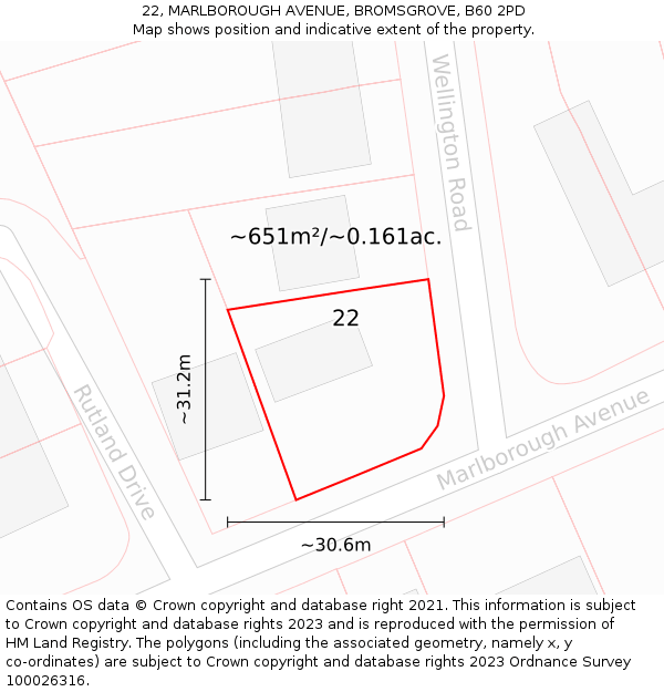 22, MARLBOROUGH AVENUE, BROMSGROVE, B60 2PD: Plot and title map