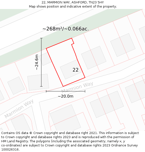 22, MARMION WAY, ASHFORD, TN23 5HY: Plot and title map