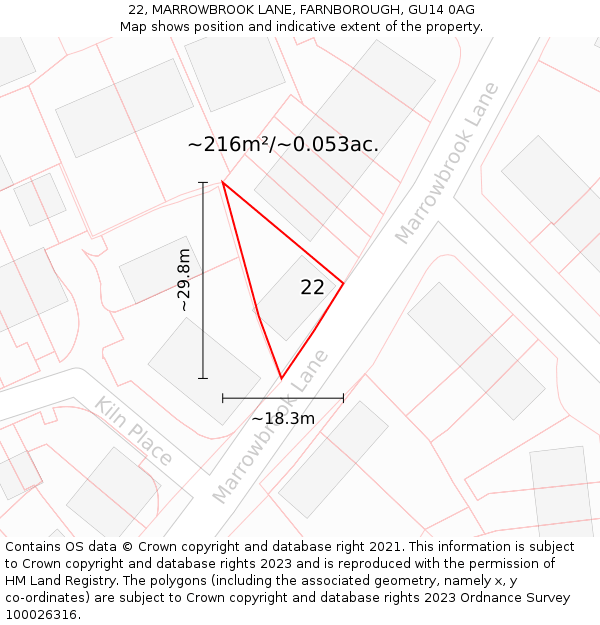 22, MARROWBROOK LANE, FARNBOROUGH, GU14 0AG: Plot and title map