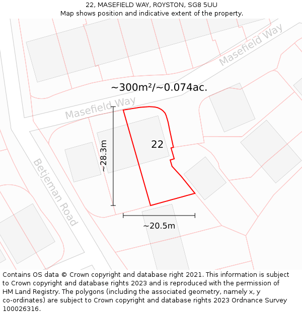 22, MASEFIELD WAY, ROYSTON, SG8 5UU: Plot and title map