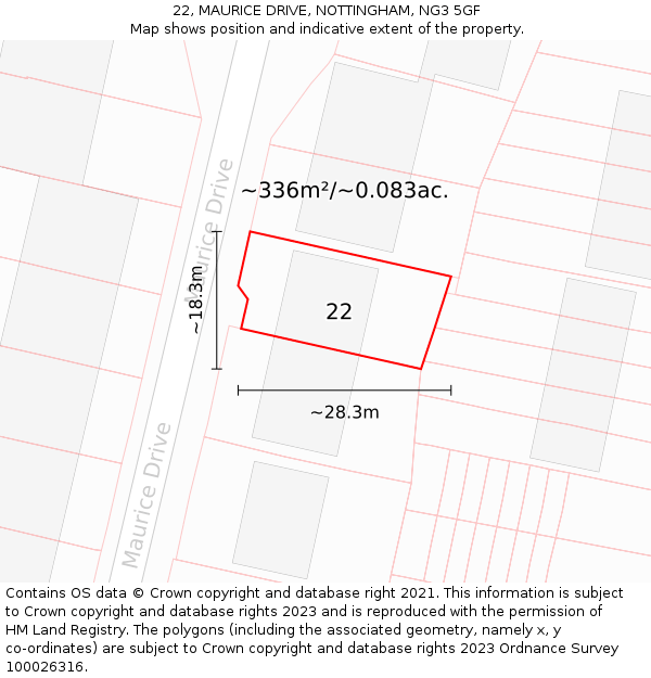 22, MAURICE DRIVE, NOTTINGHAM, NG3 5GF: Plot and title map