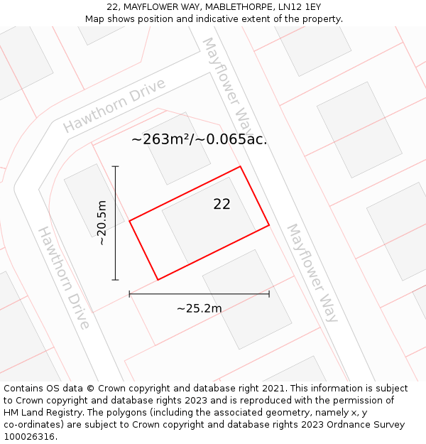 22, MAYFLOWER WAY, MABLETHORPE, LN12 1EY: Plot and title map