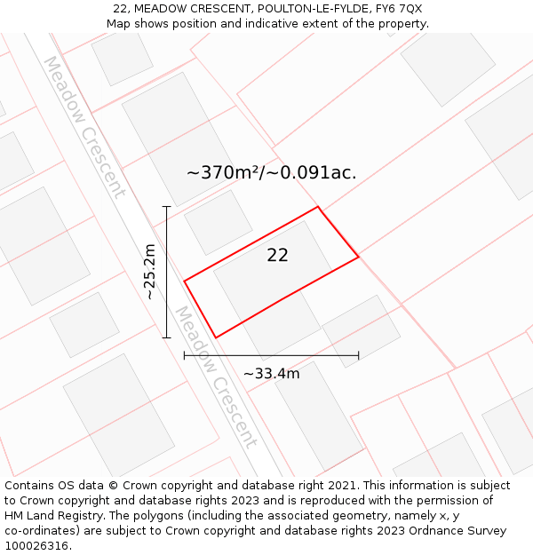 22, MEADOW CRESCENT, POULTON-LE-FYLDE, FY6 7QX: Plot and title map