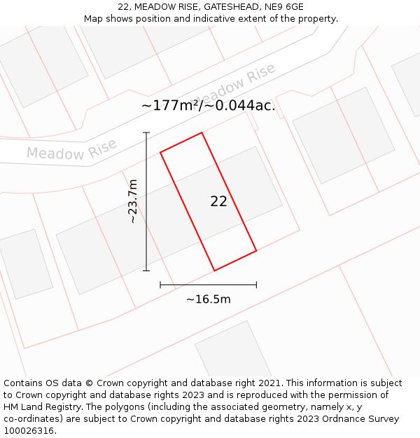 22, MEADOW RISE, GATESHEAD, NE9 6GE: Plot and title map