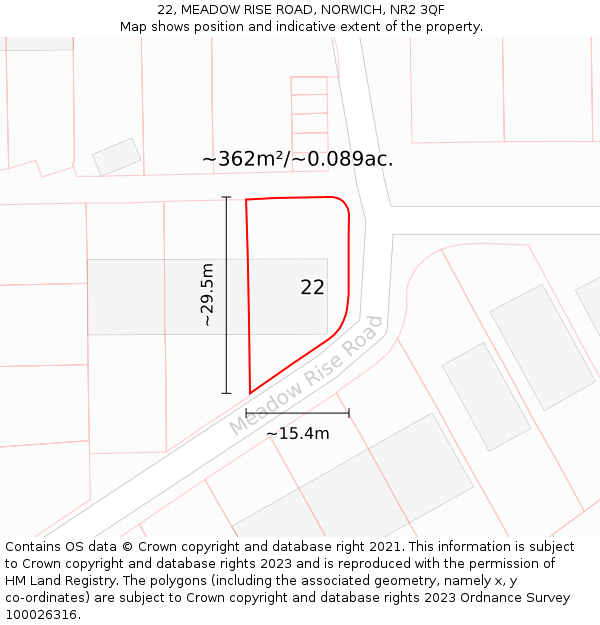 22, MEADOW RISE ROAD, NORWICH, NR2 3QF: Plot and title map