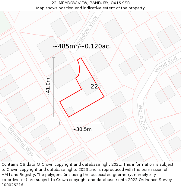 22, MEADOW VIEW, BANBURY, OX16 9SR: Plot and title map