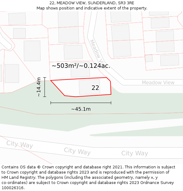 22, MEADOW VIEW, SUNDERLAND, SR3 3RE: Plot and title map