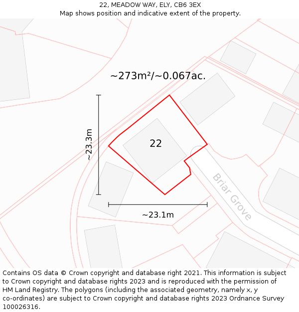 22, MEADOW WAY, ELY, CB6 3EX: Plot and title map
