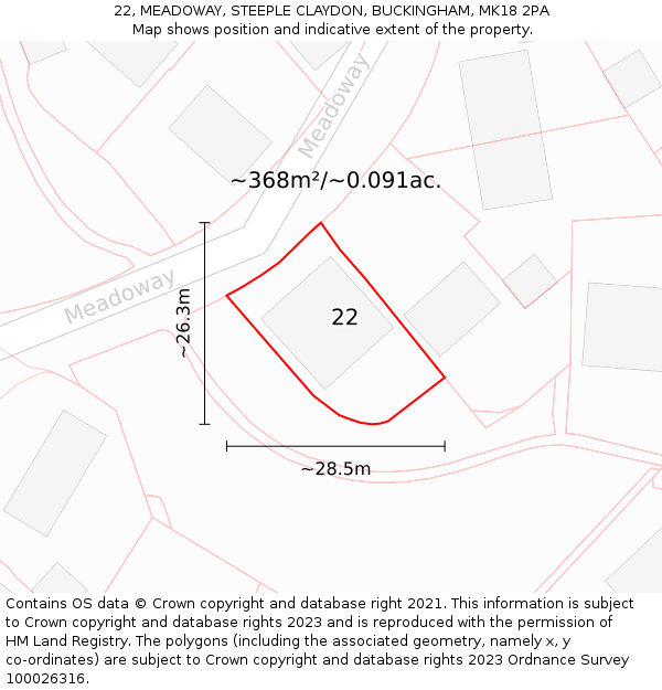 22, MEADOWAY, STEEPLE CLAYDON, BUCKINGHAM, MK18 2PA: Plot and title map
